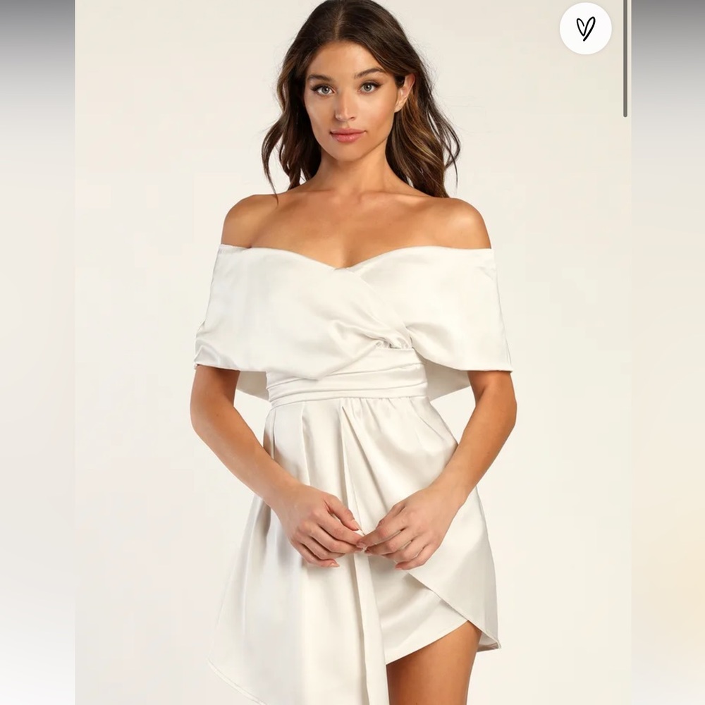 Always Celebrating Ivory Satin Off-the-Shoulder Mini Dress